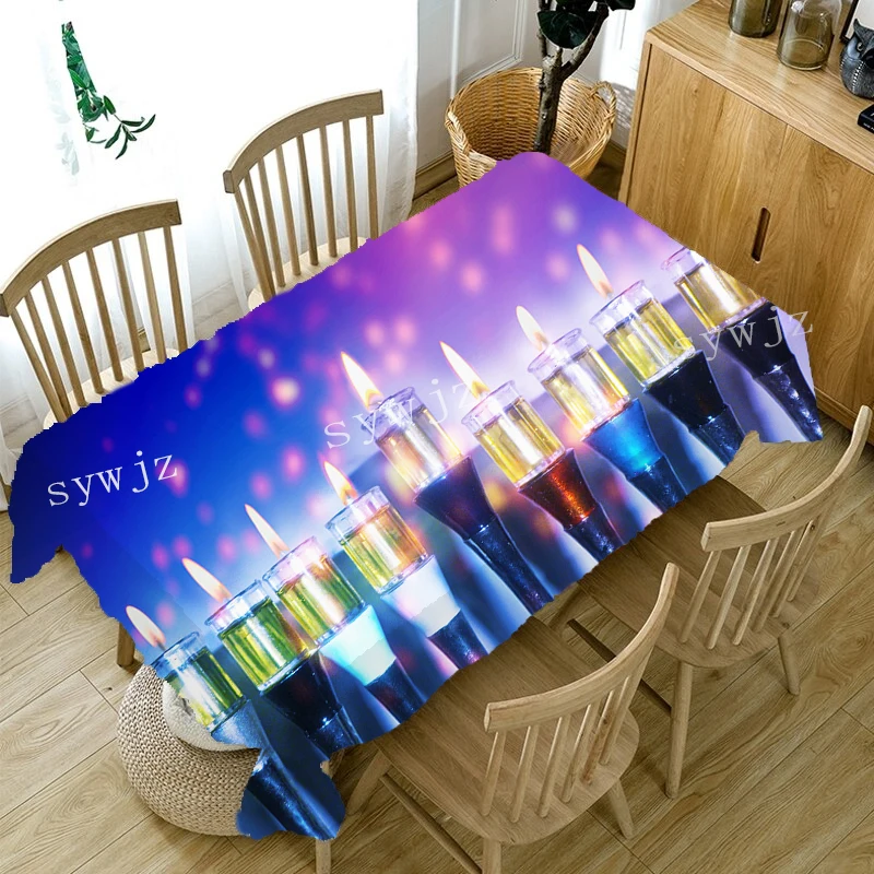 Colorful Hanukkah Tablecloths Restaurant Candlelight Dinner Rectangular Tablecloths Home Decor Wedding Party Decorations