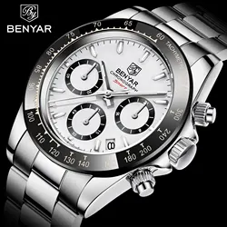 BENYAR 2024 New Watch Men's Luxury Brand Chronograph Men's Sports Watch Waterproof Stainless Steel Quartz Watch Relojes Hombre