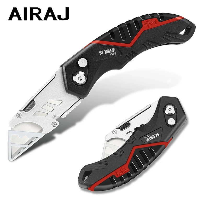 

AIRAJ Utility Knife Retractable Sharp paper Cutter Heavy Duty Steel Break 18mm Blade Decoupage Steel Electrican Utility Knife