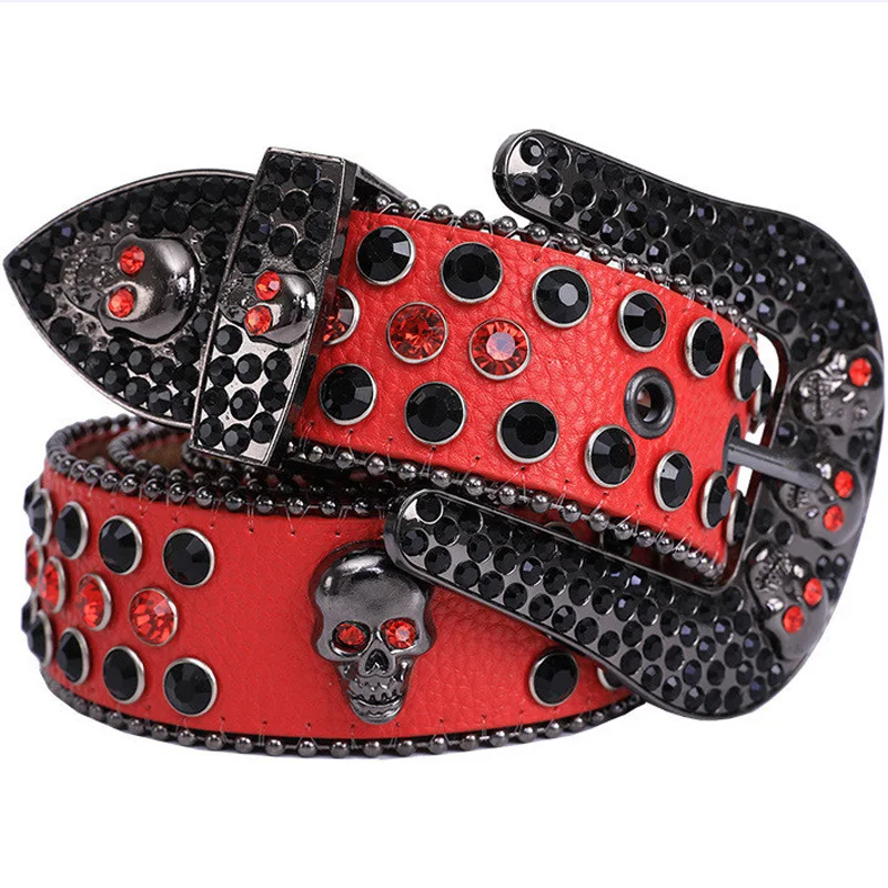 Skull Buckle Rhinestones Halloween Gift Hip-Hop Punk Style Belt Personality Fashion All-Match Belt Ladies Diamond Belt