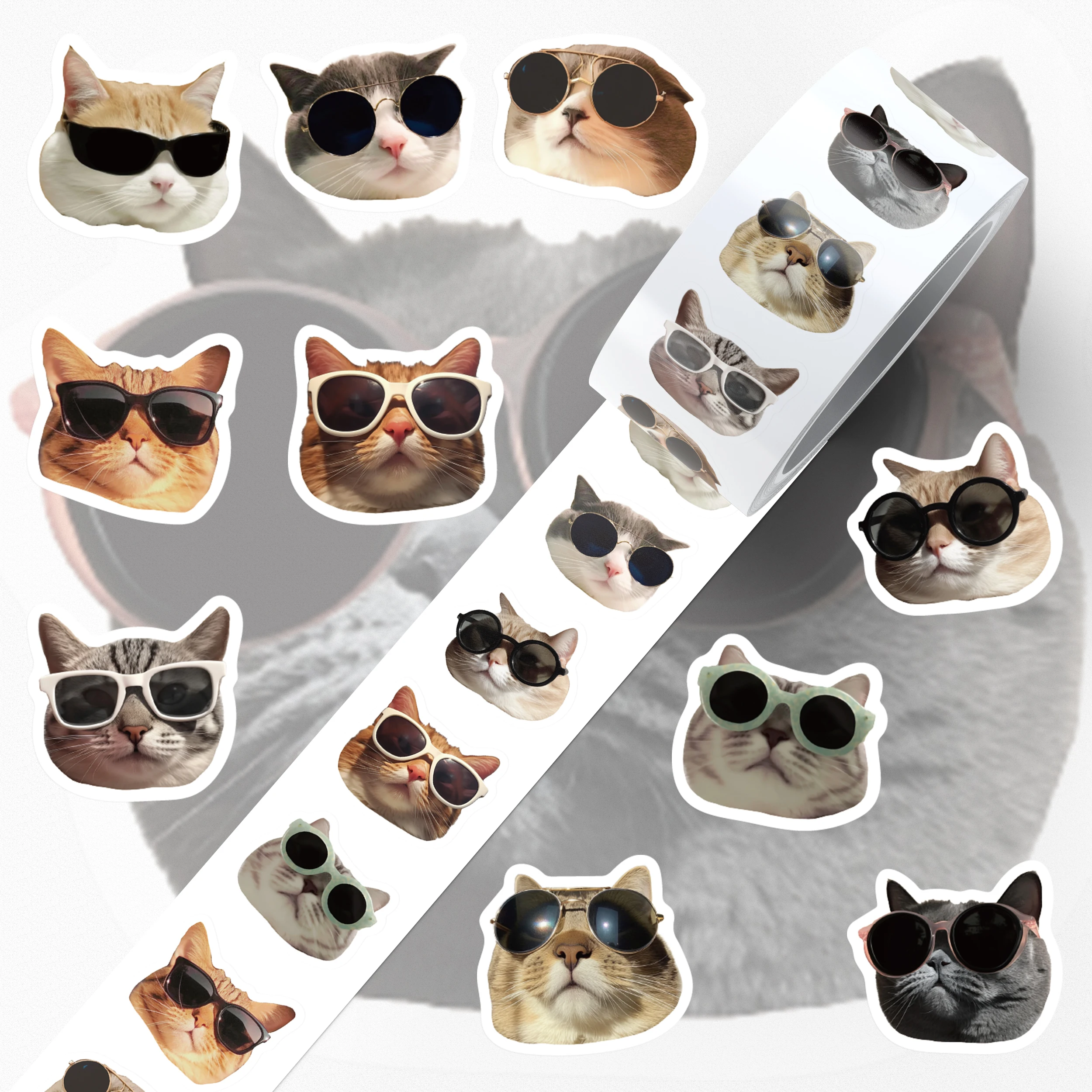 500 pçs-rolo criativo tinta pura cabeça de gato padrão adesivos gatos engraçados decalques bagagem notebook caso do telefone skate adesivos