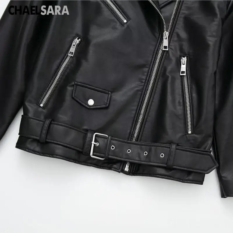 High Quality 2024 Spring Autumn Women Fashion Oversize Black Faux Leather Jacket Coat Female Casual Zipper Biker Outwear Tops