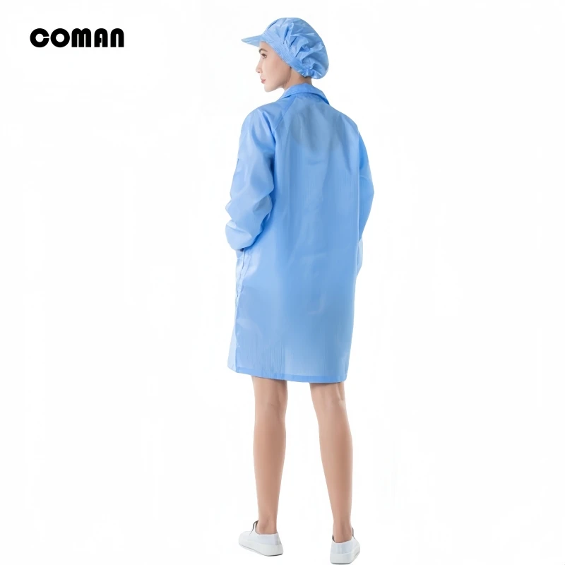 Recommend Anti-static long sleeved coat with lapel collar, dust-proof, anti-static, dust-free workshop clean work clothes