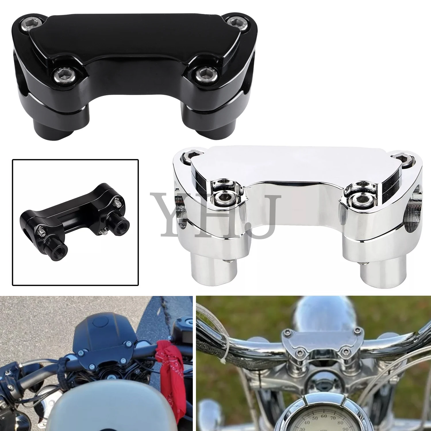 

1.5" Handlebar Risers Top Clamp For Harley Motorcycle Dyna Heritage Softail Sportster Street bob Road Glide King Black/Chrome