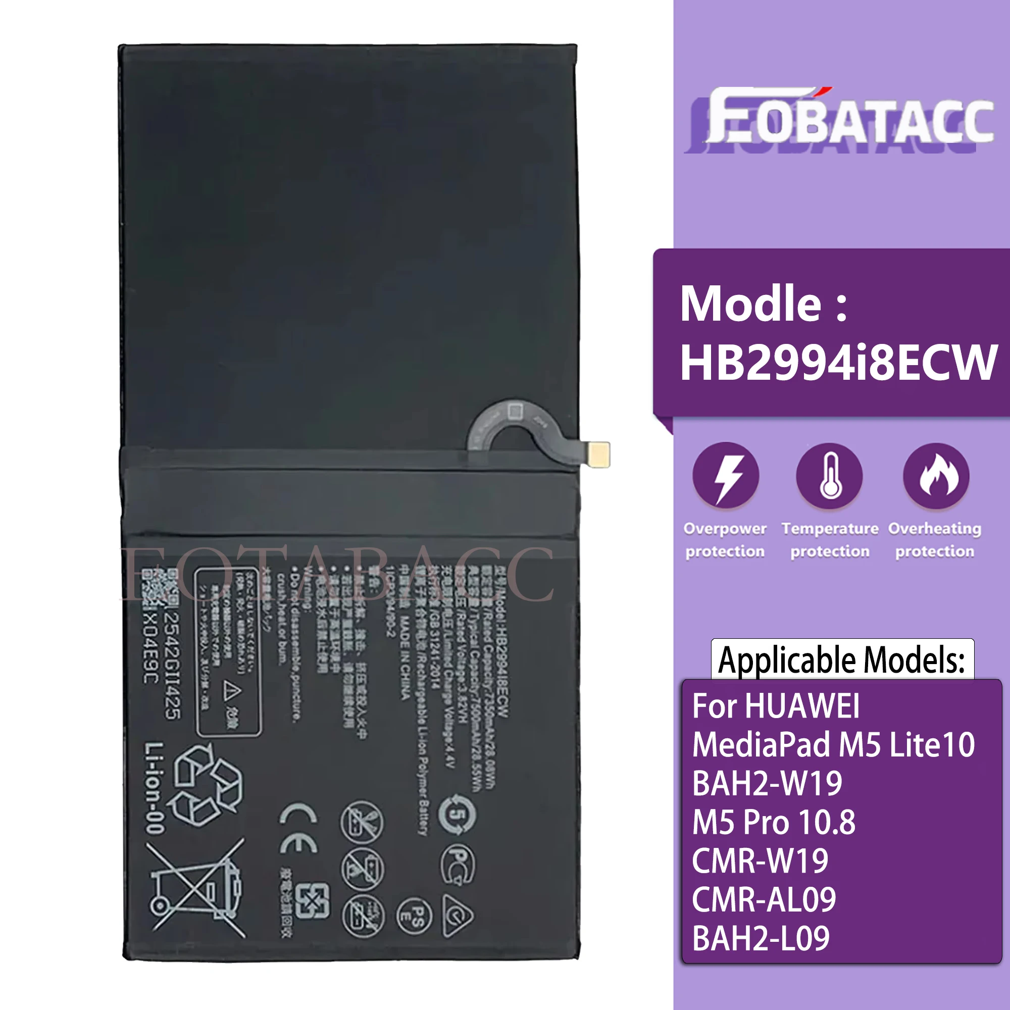 NEW Orginal HB2994i8ECW Battery For HUAWEI MediaPad M5 Lite 10 BAH2-W19 / M5 Pro 10.8 CMR-W19 CMR-AL09 BAH2-L09  Batteries