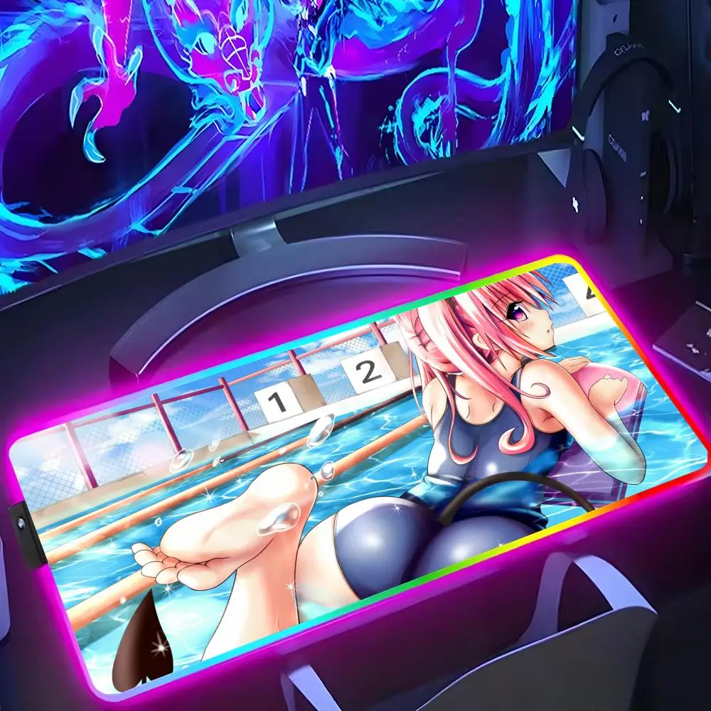

Anime To Love-Ru Mouse Pad RGB Luminous 900X400mm Large Table Mat Non-slip Extra Large Game Office Mouse Pad