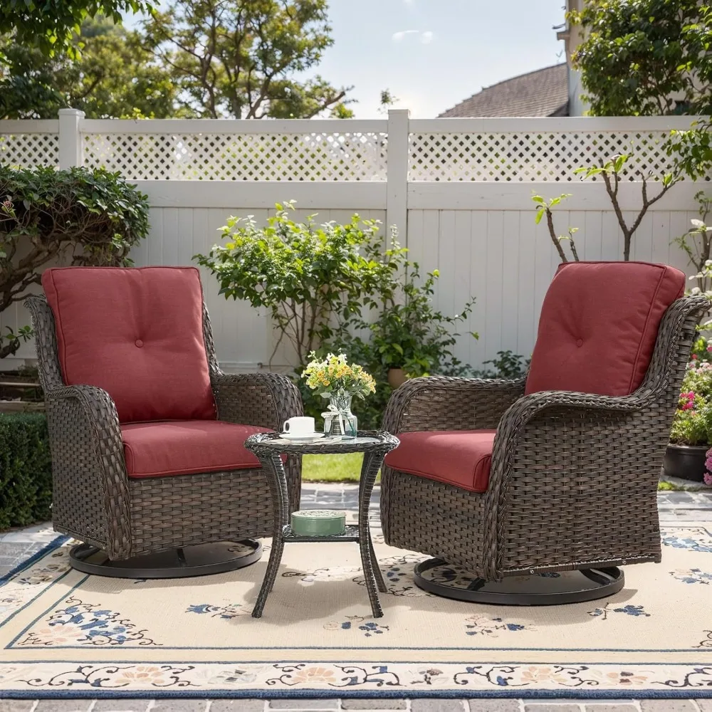 

Outdoor Swivel Rocker Patio Chairs - 3 Piece Outdoor Bistro Set Wicker Patio Rocking Chairs Set of 2, Conversation Bistro Set