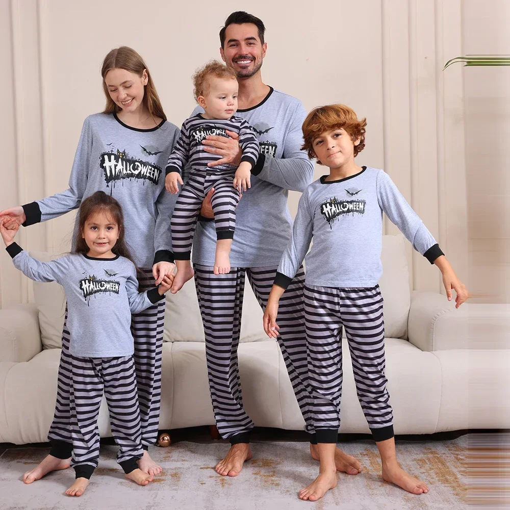 2026 New Halloween Family Matching Pajamas Cartoon Print 2 Pieces Suit Loose Soft Homewear Baby Romper Pyajama Family Party Look