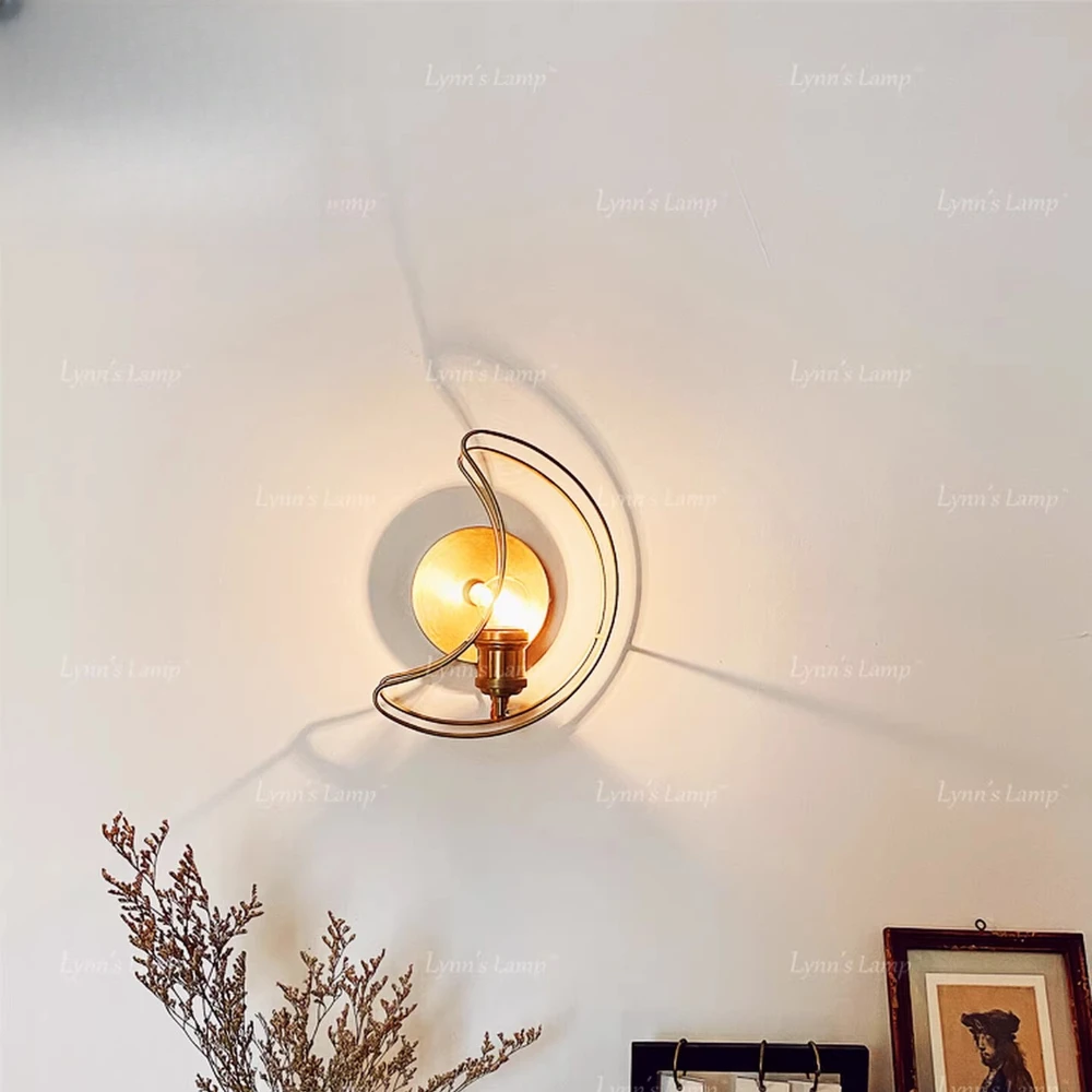 

Nordic all copper wall lamp creative moon bedside bedroom lamp simple corridor French retro lamp