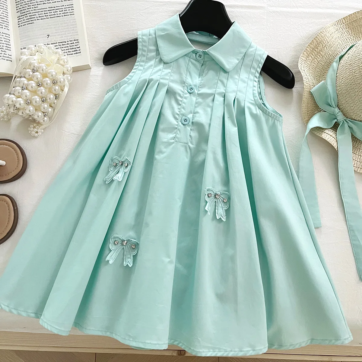 

Детские повседневные платья на день рождения для девочек, детская одежда, Vestidos, 2024, летнее платье без рукавов с большим бантом для маленьких девочек + шляпа, элегантное