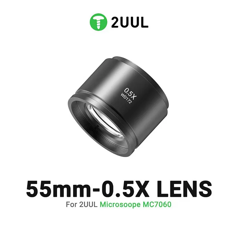 2UUL MS05 WD172 55mm-0.5X Teleconverter Objective Lens for Stereo Zoom Microscope Camera For Industry Phone Soldering Repair