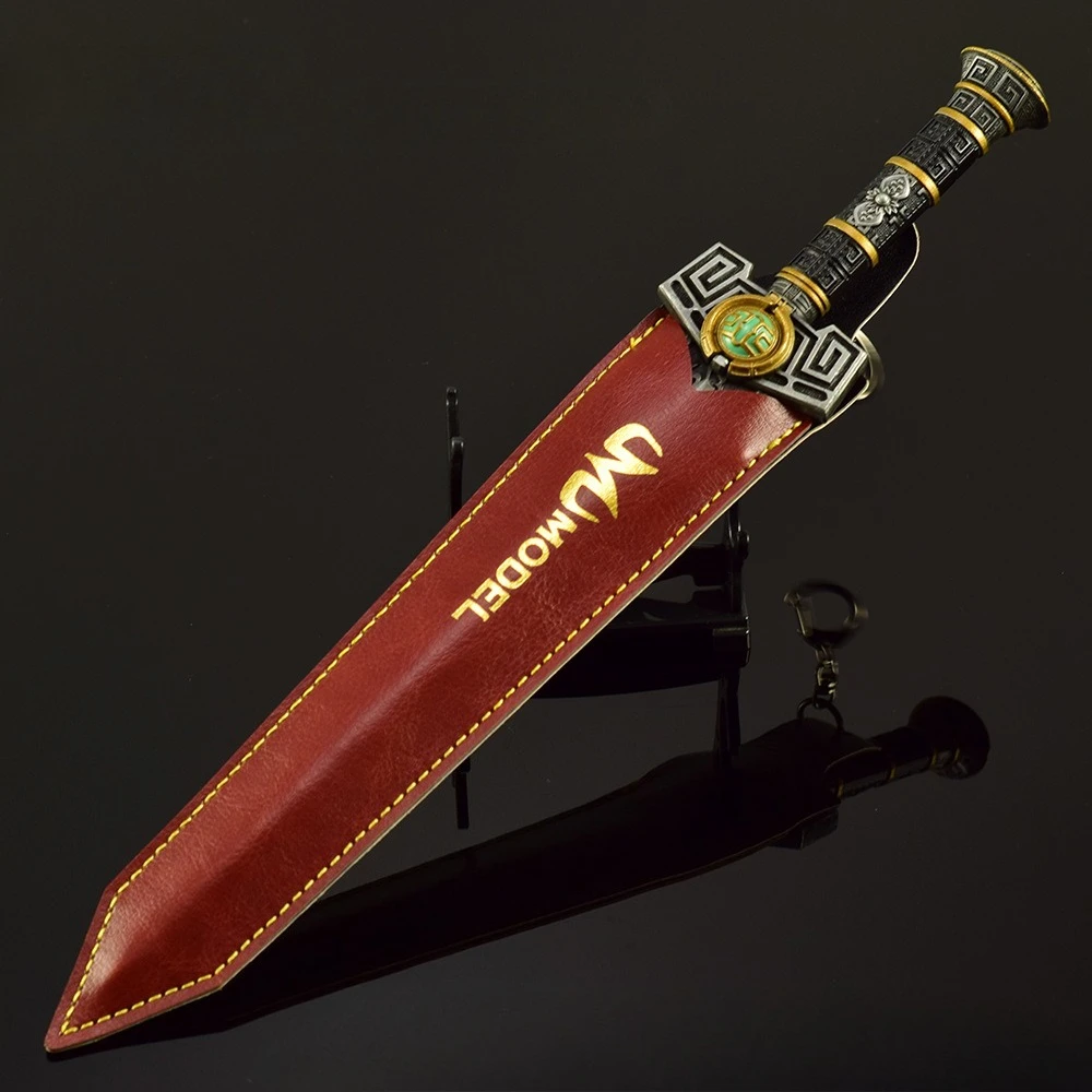 Figura de juego de 30cm, modelo de artesanía de Metal periférico con cubierta de cuero, adornos de decoración de escritorio, regalos de cumpleaños, espada de juguete