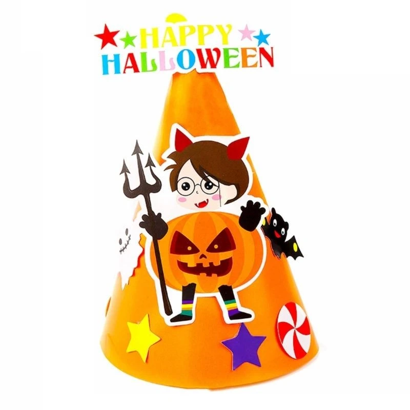 Y4QA Children’s DIY Paper Hat Halloween Handcrafts for Creative Craft Material Toddler Boy Girl Halloween Costume