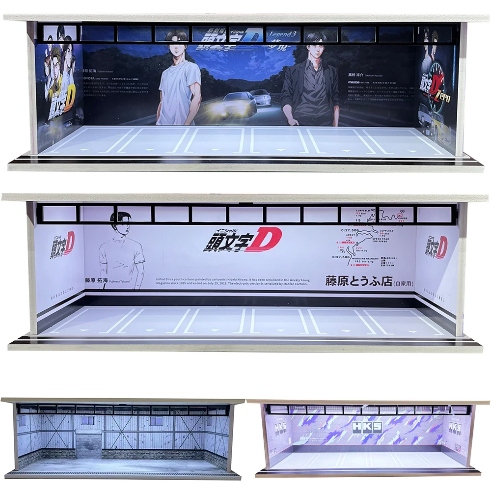 1/64 Scale Miniatures Car Garage Diorama Models LED Lighting Car Parking Lot Backdrop Scene Model for Hot Wheels Diecast Model