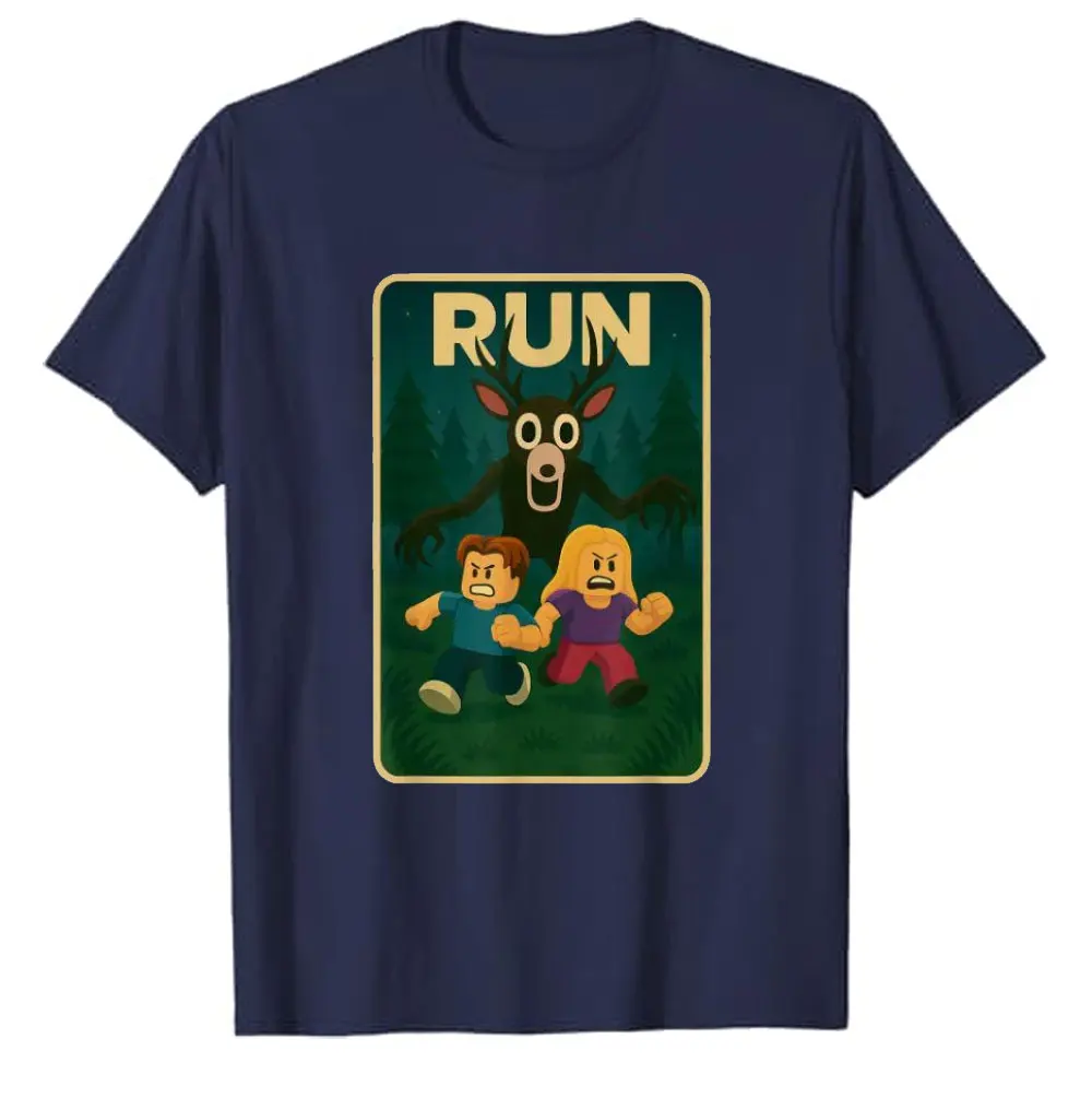 تي شيرت Run - 99 Nights Halloween Gamer Deer in The Forest Meme تي شيرت جرافيك تي شيرت رجالي قطني تي شيرت عادي بأكمام قصيرة