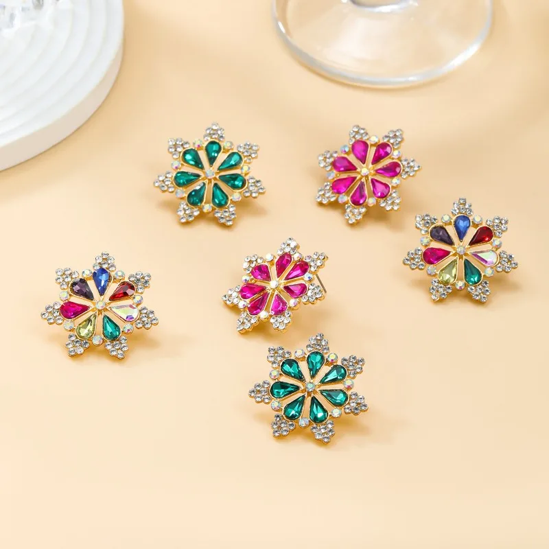 2024 Fashionable Color Flower Earrings for Girls European and American Exaggerated Full Diamond Internet Celebrity Jewelry