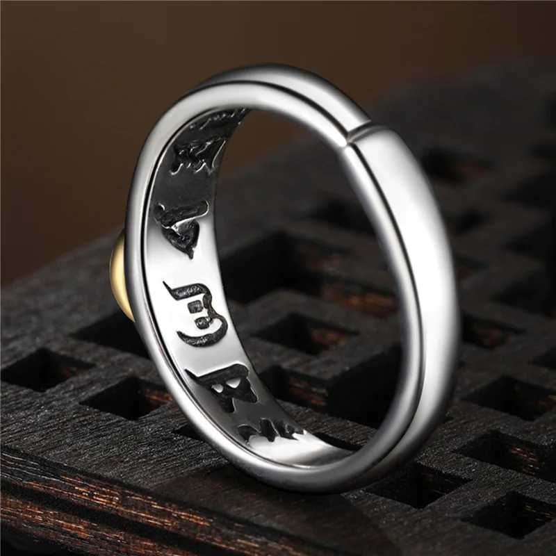 Sanskrit Script Buddha Ring For Women Men Jewelry Adjustable Retro 925 Silver Ring Male Finger Accessories Incantation Bijou