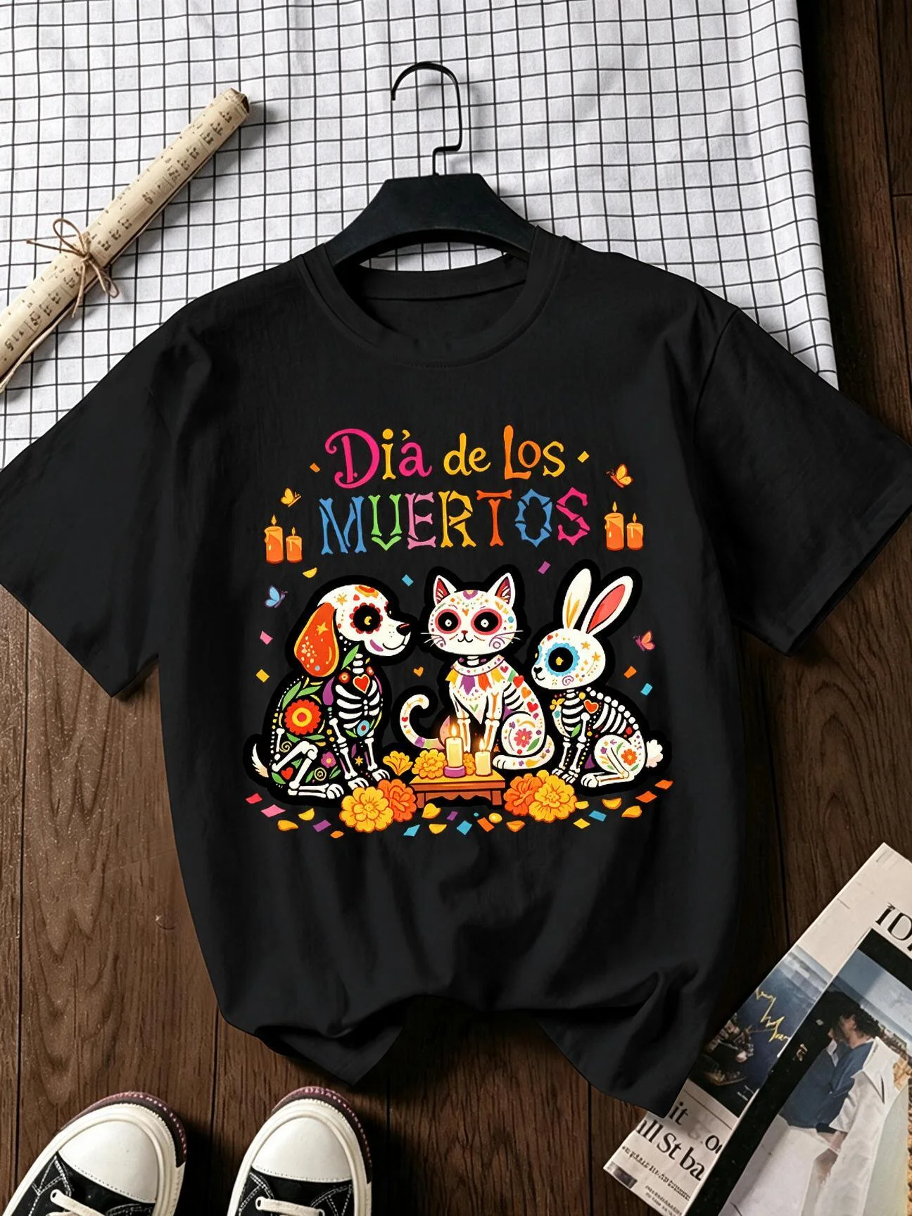 Halloween Dog Cats and Rabbits Day of The Dead Paint Fashion Women's T-Shirt Casual Graphic Y2k T Shirt Clothes Female Outfit