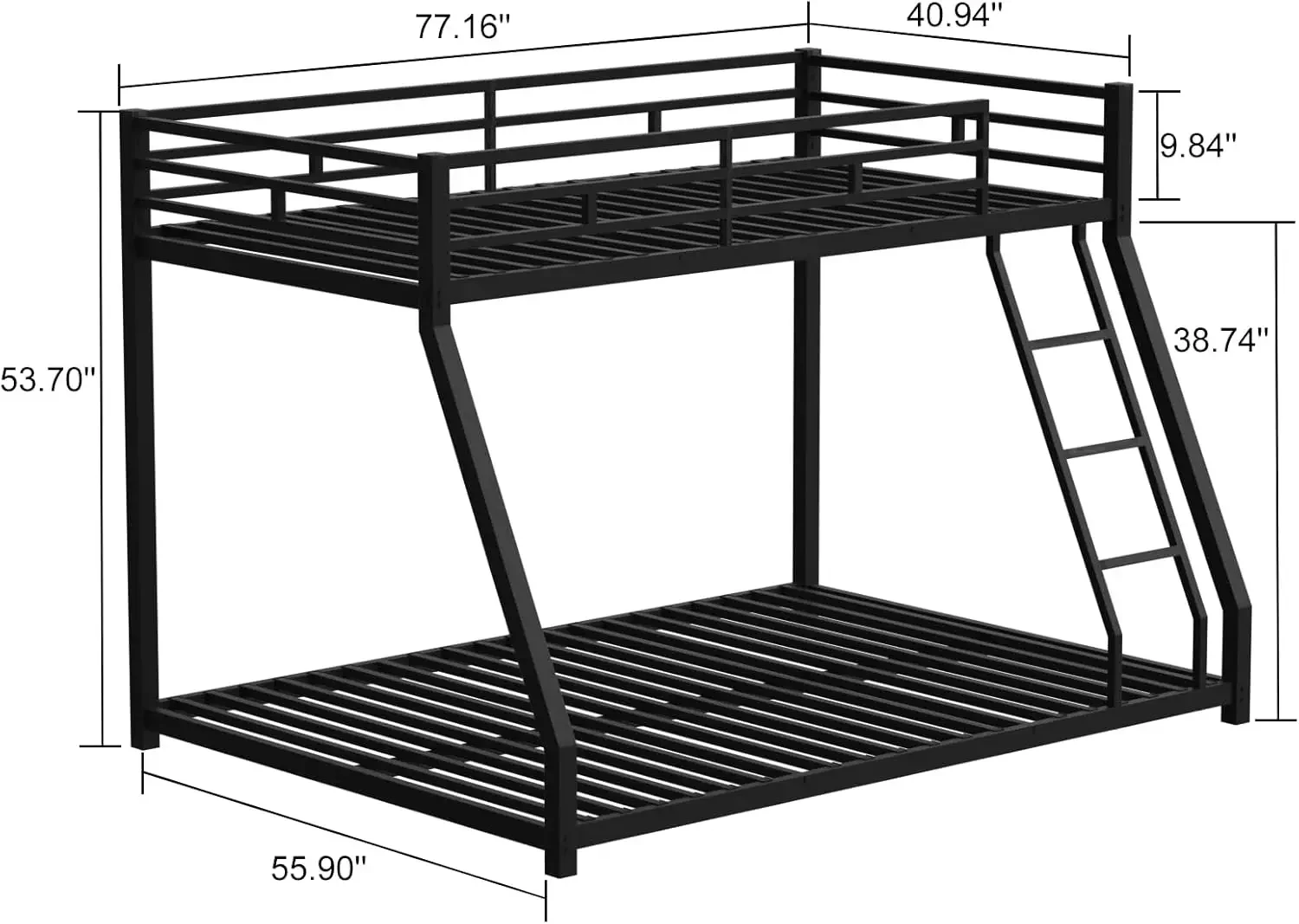 Twin Over Full Bunk Bed with Metal Frame, Guardrail and Ladder, Space-Saving Design, Metal Bed for Kids&Teens,Black