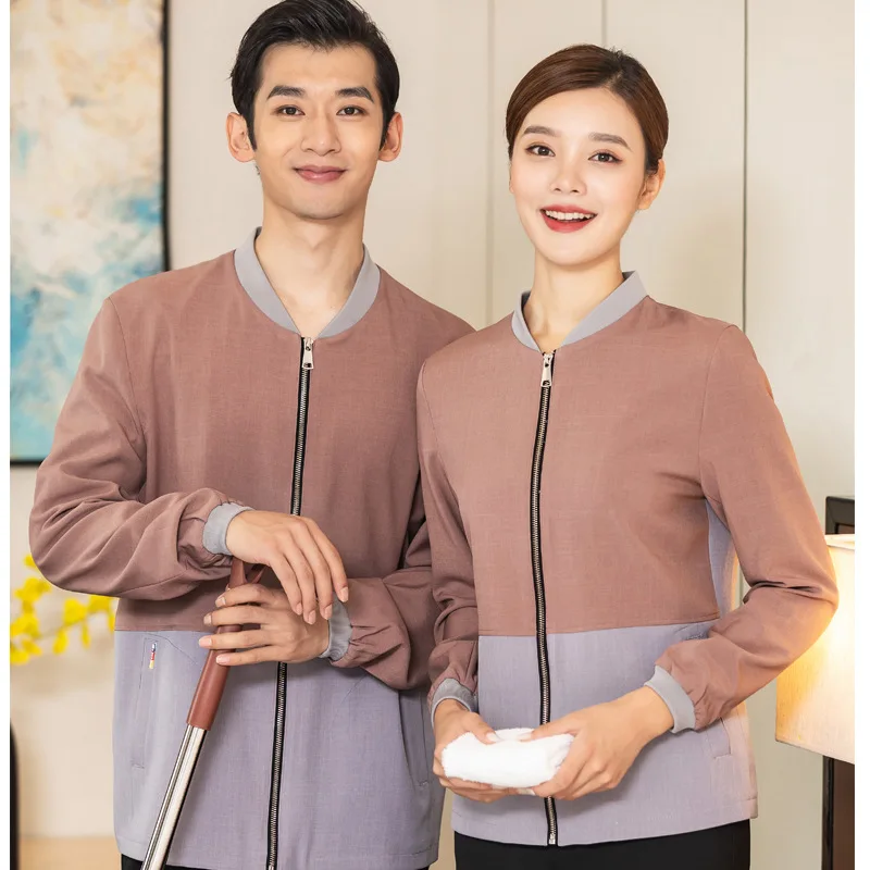 Baseball Collar Sweater Cleaning Long-Sleeved Cleaner Work Clothes Auto Repair Clerk Front Desk Frock Autumn and Winter Group Ho