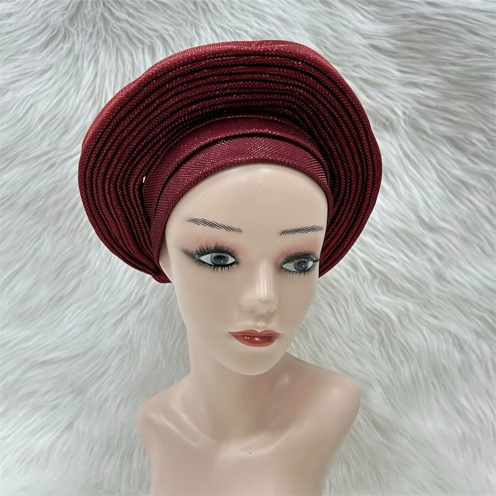 New Style African Gele Headtie Aso Oke Gele Already Made Nigerian Turban Cap Gele Aso Ebi Women's Headtie