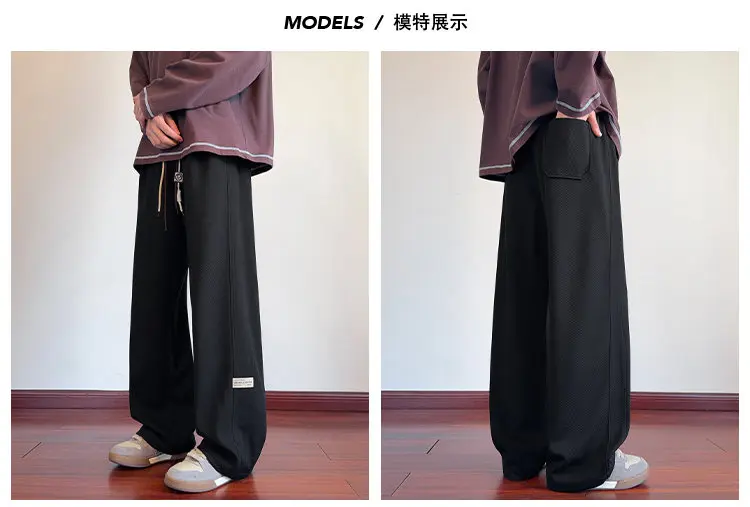 Herren-Sweatpants mit Kordelzug, weitem Bein, einfarbig, elastischer Bund, lockere, gerade geschnittene Hose, Streetwear, Freizeit- und Alltagshose. – Detail 18