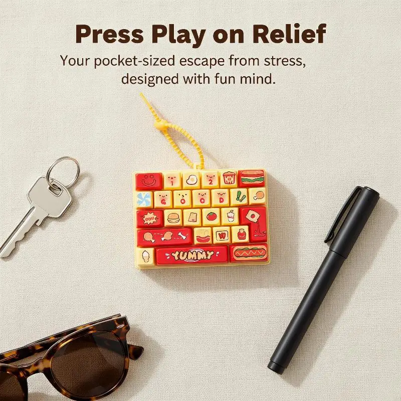 Portable Food Themed Keyboard Keychain 26 Buttons Decompression Toy Cute Stress Relief Fidget Gift for Teens
