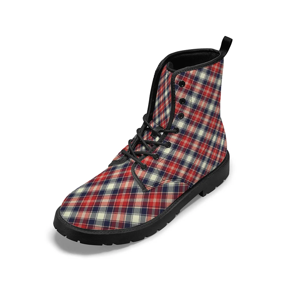 

Classic plaid pattern mid-calf boots for men and women, perfect for autumn and winter.