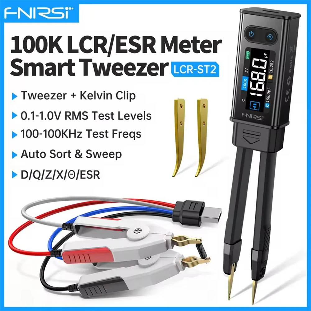 FNIRSI LCR-ST2 Portable Digital Tweezer Bridge Electronic Test Instrument, Automatic Sorting, Sweep Function, RCL Tools