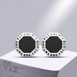 Vnox Octagon Triangle Earrings for Men, Stainless Steel Viking Rune Almut Stud Earrings, Geometric Ear Jewelry