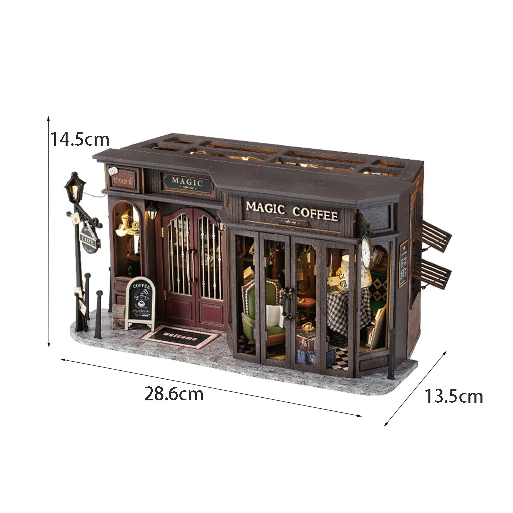 OUZEY 3D Wooden Dollhouse DIY Kit - “Magical Vintage Store” with Furniture, Retro Home Model Craft Gift for Adults