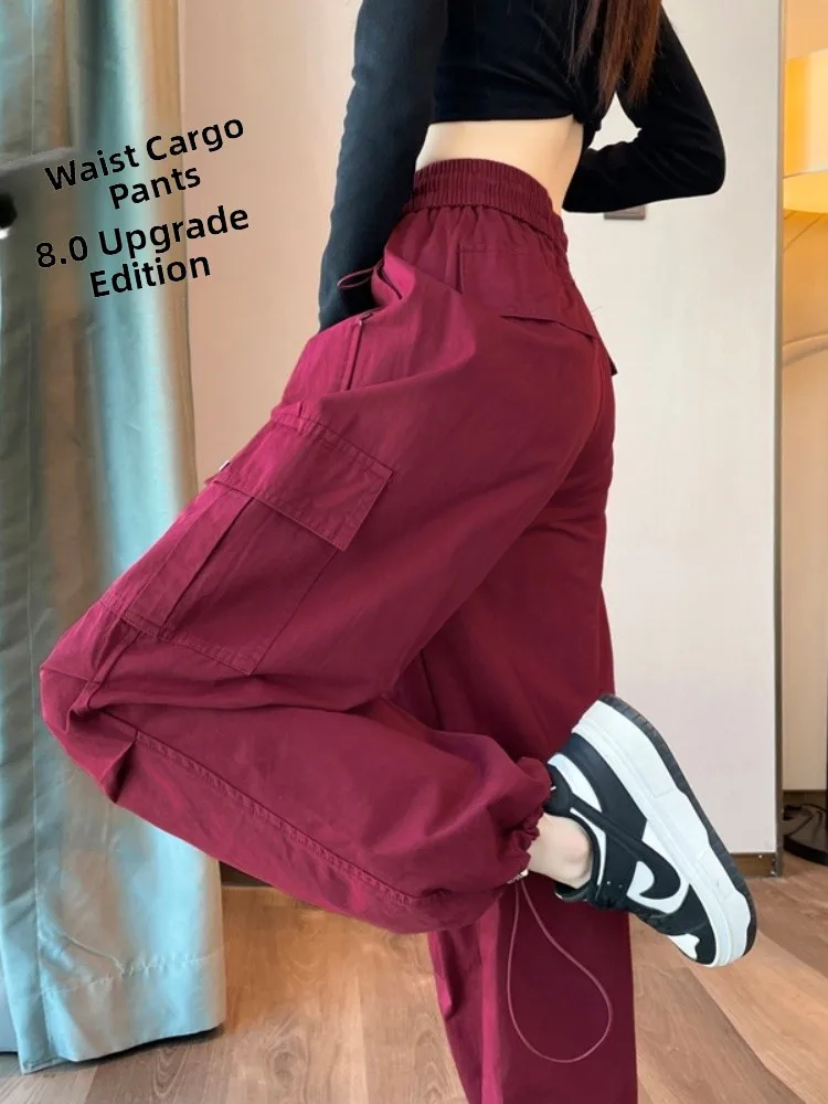 Quick Dry Work Trousers Women's Spring Autumn Two-Way Wear Cuffed Wide Leg Harlan Sports Pants High Waist Pocket Detail