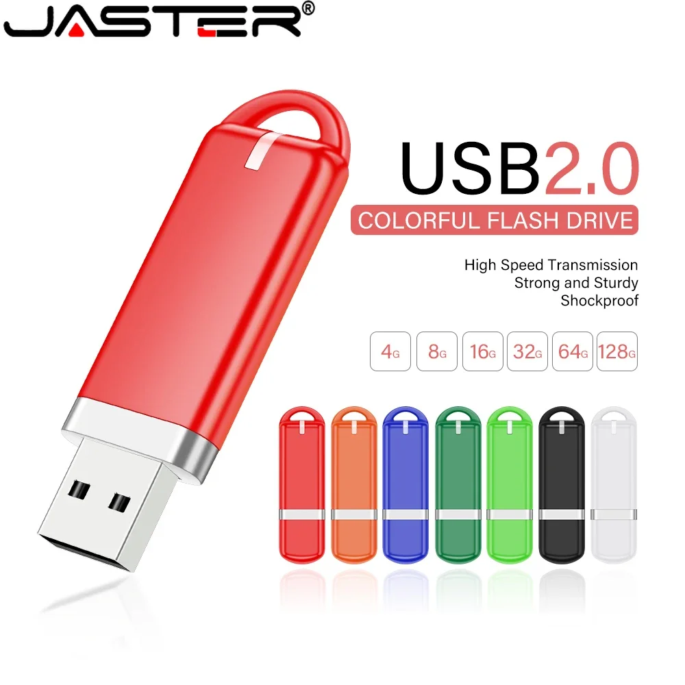 Unidad Flash de plástico rojo JASTER, 128GB, 64GB, disco U resistente al agua, 32G, USB 2,0 de alta velocidad, memoria de 16GB de capacidad Real, regalo de negocios