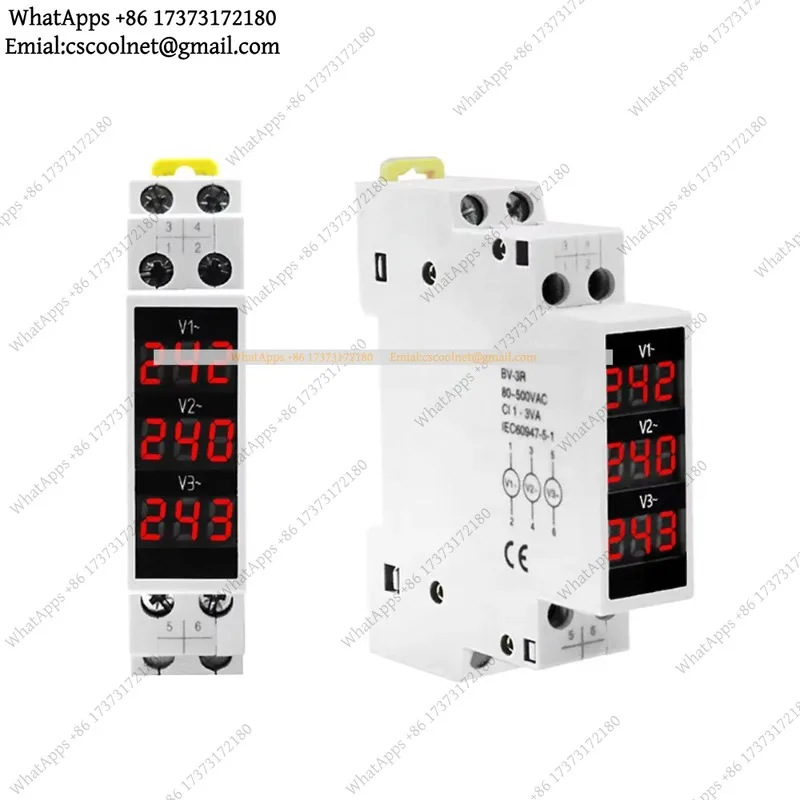 JS03 3-display digital voltmeter AC 80-500V V1 V2 V3 three phase voltage meter DIN rail mount 50/60Hz BV-3R