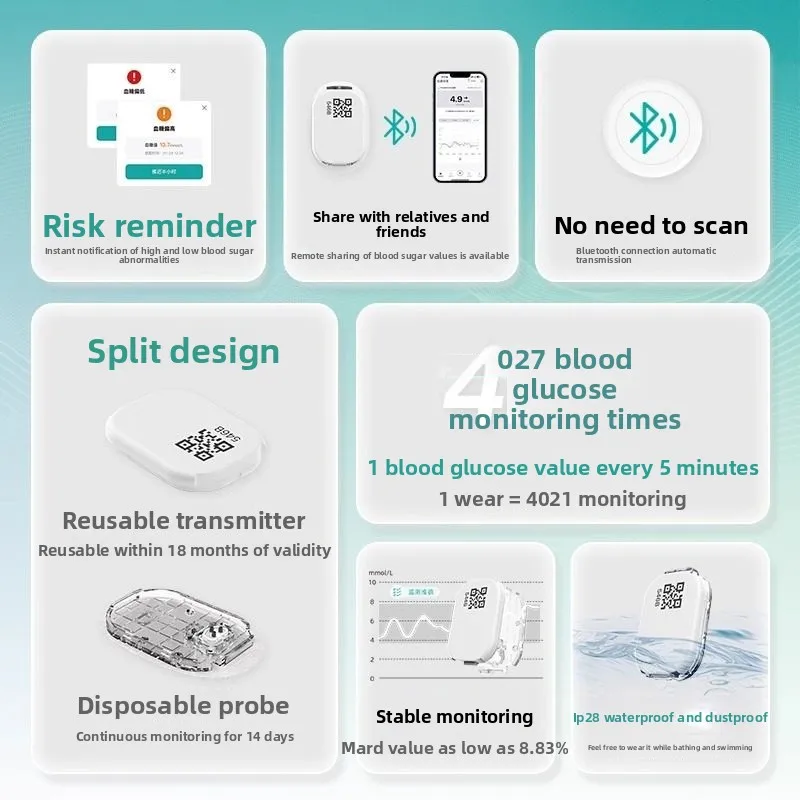 SIBIONICS Light Enjoy CGM Sensor  Wearable 24h Blood Glucose Monitor  No Finger‑Prick for Home Diabetes Care