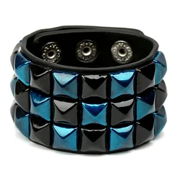 3 Row Pyramid Stud Wristband Punk Leather Bracelet Jewelry Bracelet