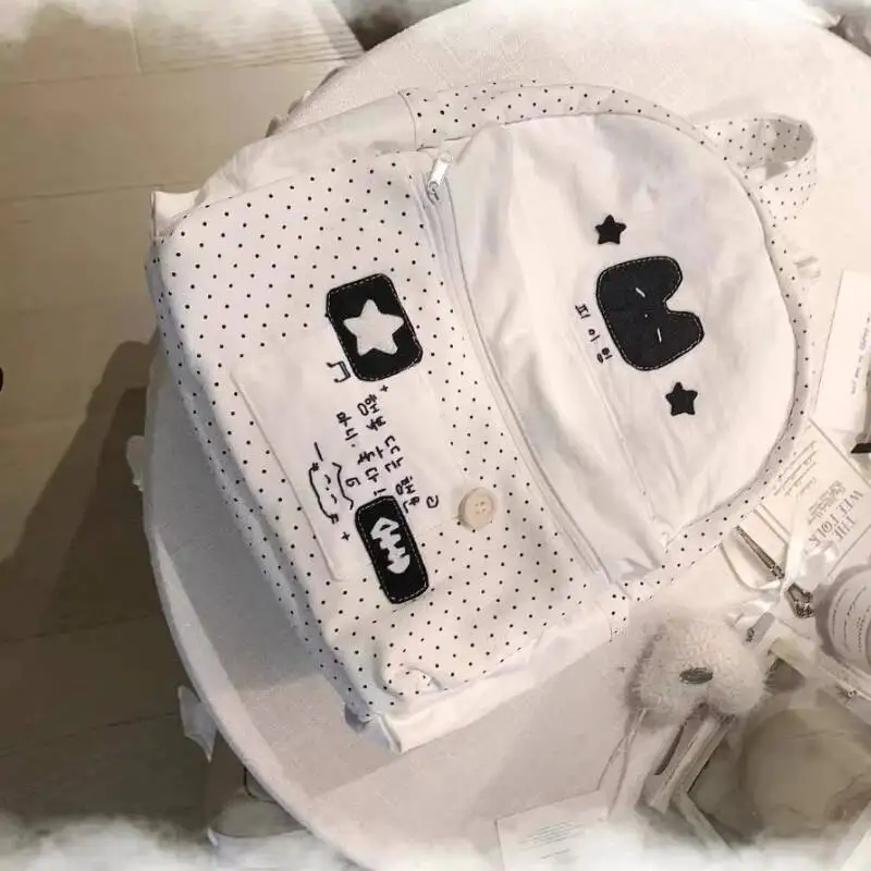 Japanese Ins All Match Cute Backpack Y2k Aesthetic Women Contrast Color Dot Schoolbags Sweet Girls Kawaii Backpacks For Students