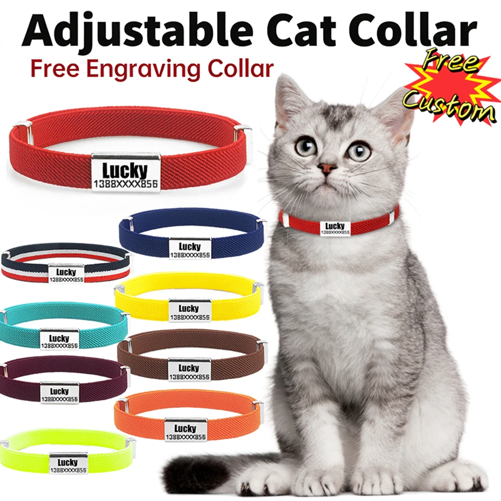

Free Personalized Customized Name Cat Collar Necklace Metal Pet ID Tag Cute Breakaway Adjustable GPS Tracker Kitten Dog Collars
