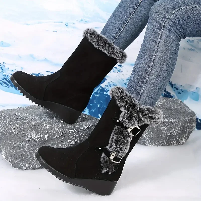 2024 Mid-Calf Women Fashion Comfortable Warm Modern Boots Women Round Toe Wedges Slip on Shoes Female Shoes for Women