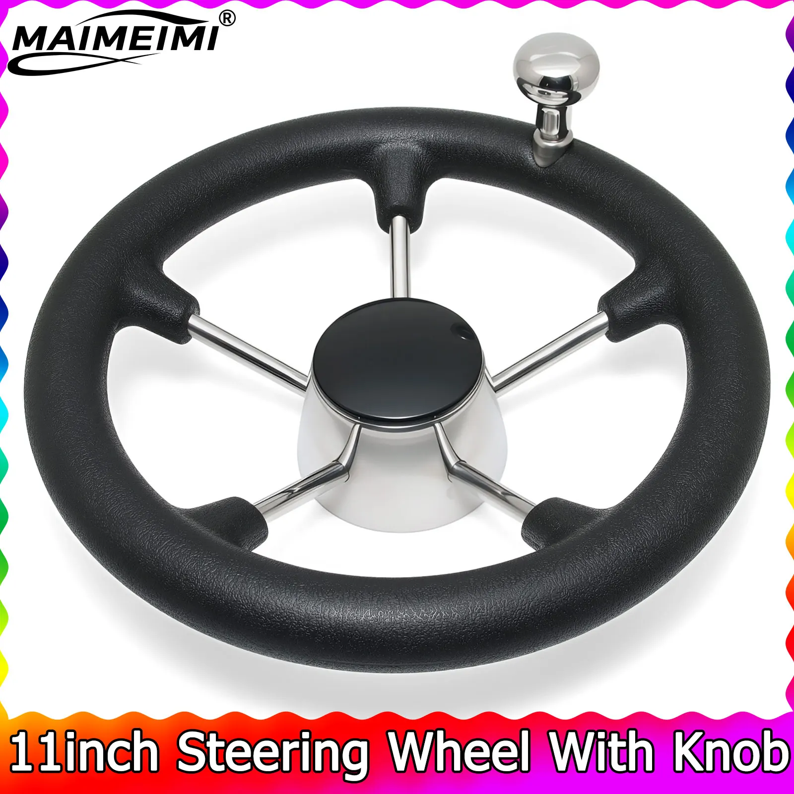 

1pc Steering Wheel With Knob 11inch Marine Boat Steering Wheel 5 Spoke Destroyer With Black Foam Stainless Steel Steering Wheel