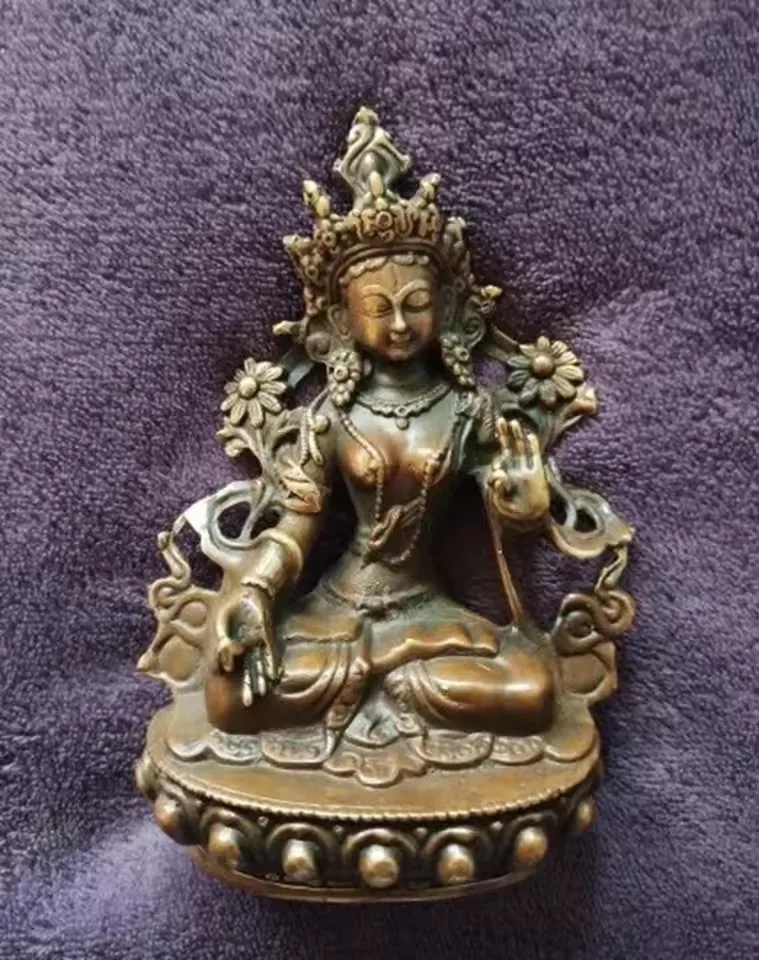 EXQUISITE Tibetan Buddhism Bronze Kwan-yin White Tara Buddha Statue
