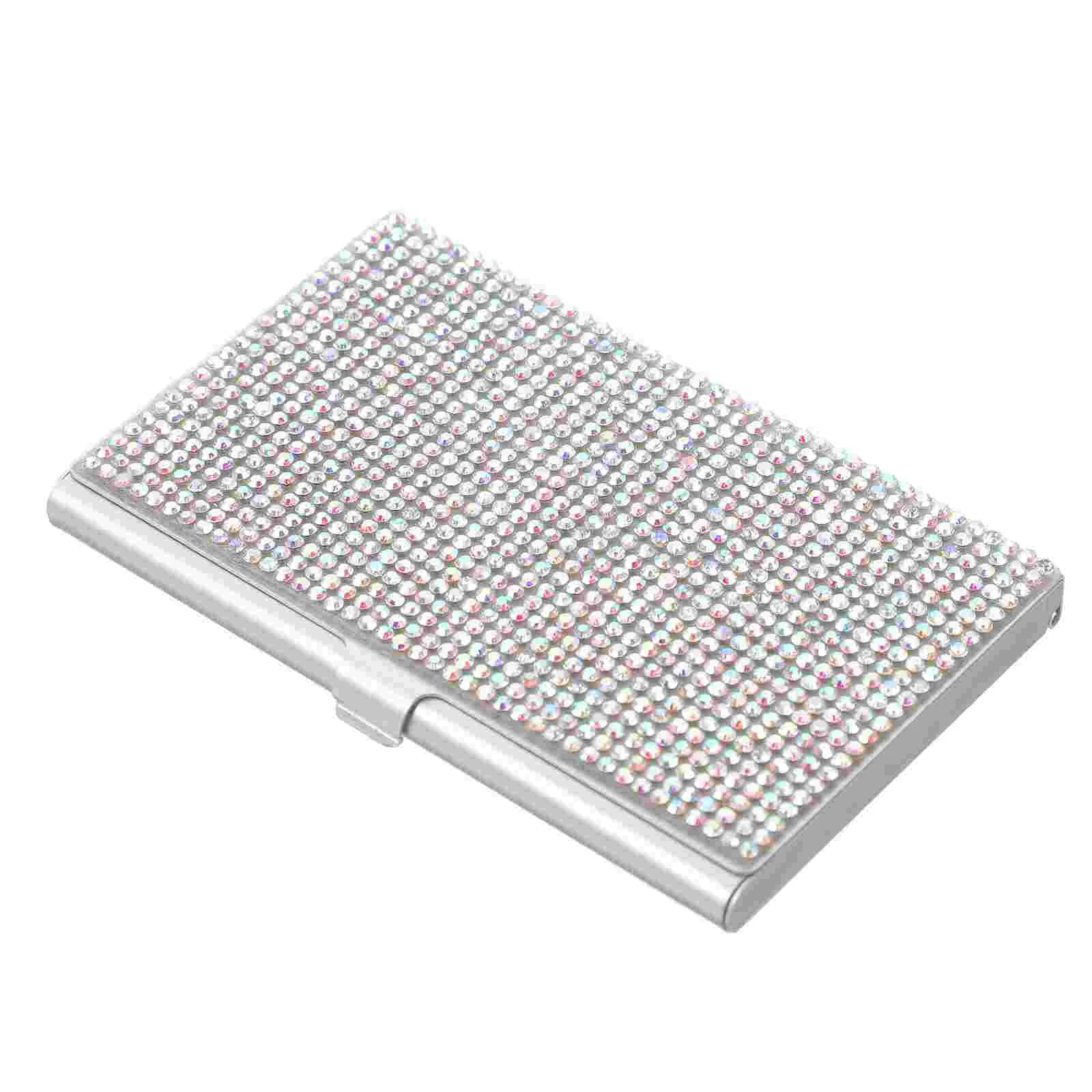 Clip Rhinestone Business Card Holder Travel for Desk Aluminum Alloy Cards Case Office