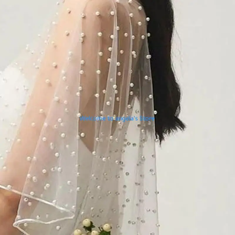 

X4YC Pearl Beads for Jacket Tulle Cape Bridesmaid Lace-Up Cover Up See-Through