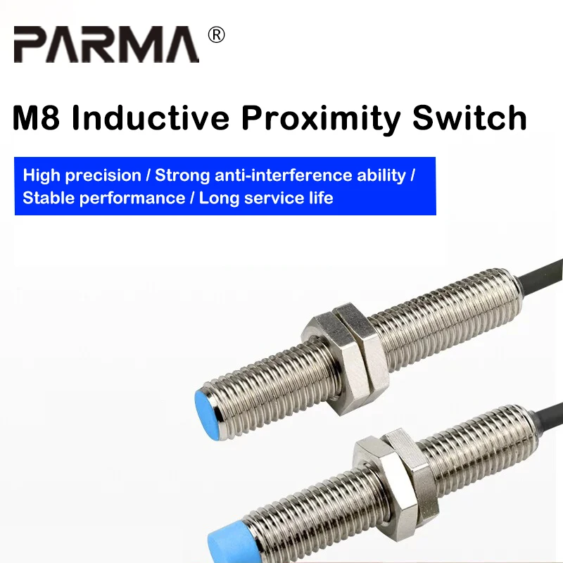 M8 proximity switch sensor - three-wire threaded inductive cylindrical metal sensor, NPN open type, PNP/NC
