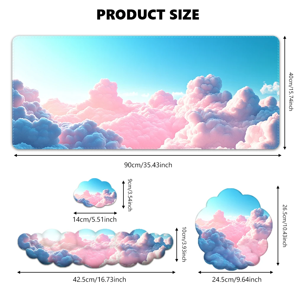 Blue and Purple Cloud Mouse Pad Wrist Pad Four-Piece Set - relieve wrist pain, ultra-smooth surface, suitable for office use