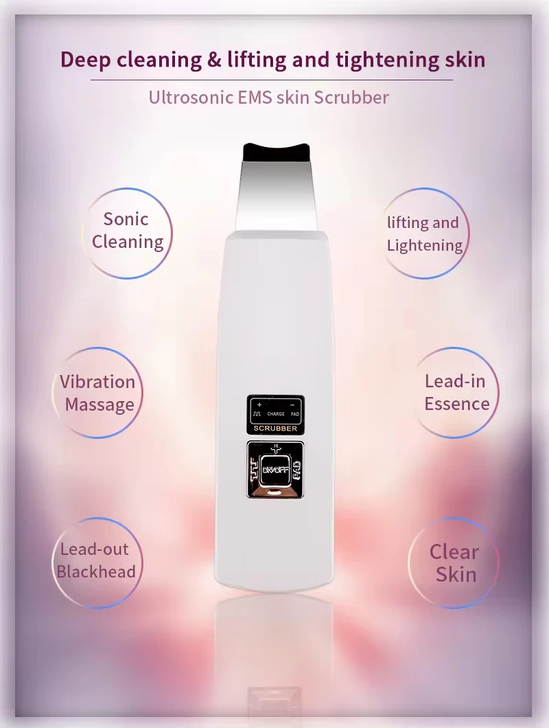 Raspador ultrasónico de piel, eliminador de limpieza facial profunda de poros, espinillas, espátula para el cuidado de la piel, limpiador de pala con masaje vibratorio