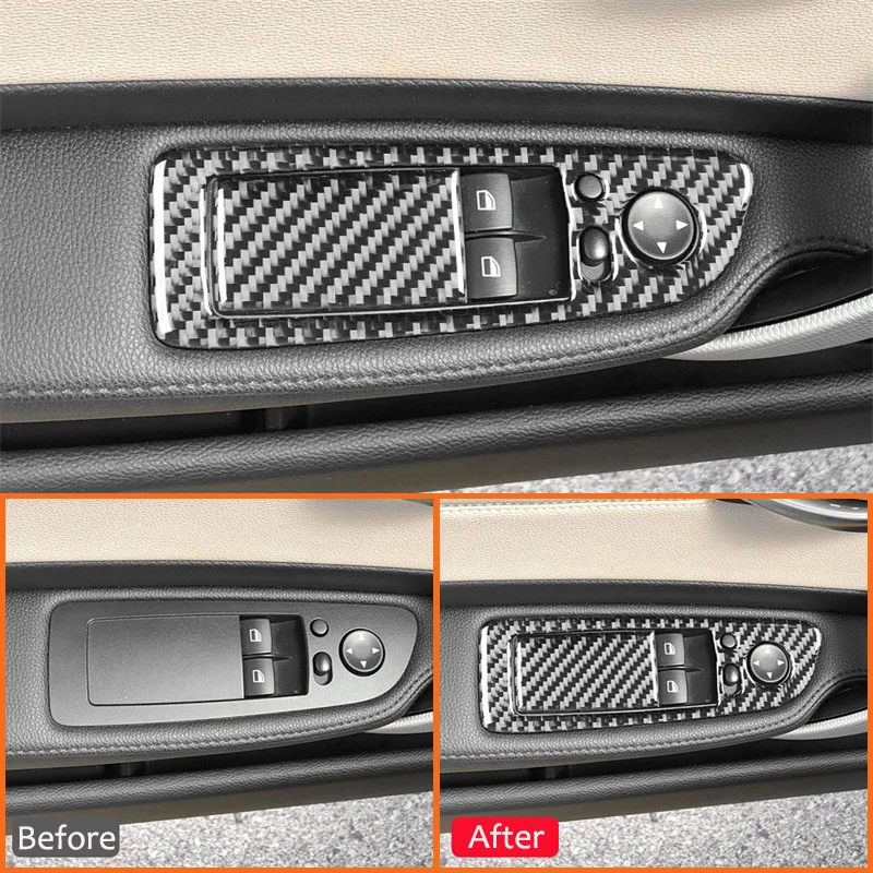 2PCS For BMW 1 Series E87 2008-2013 Carbon Fiber Auto Interior Power Window Lifter Switch Buttons Panel Frame Decoration Sticker