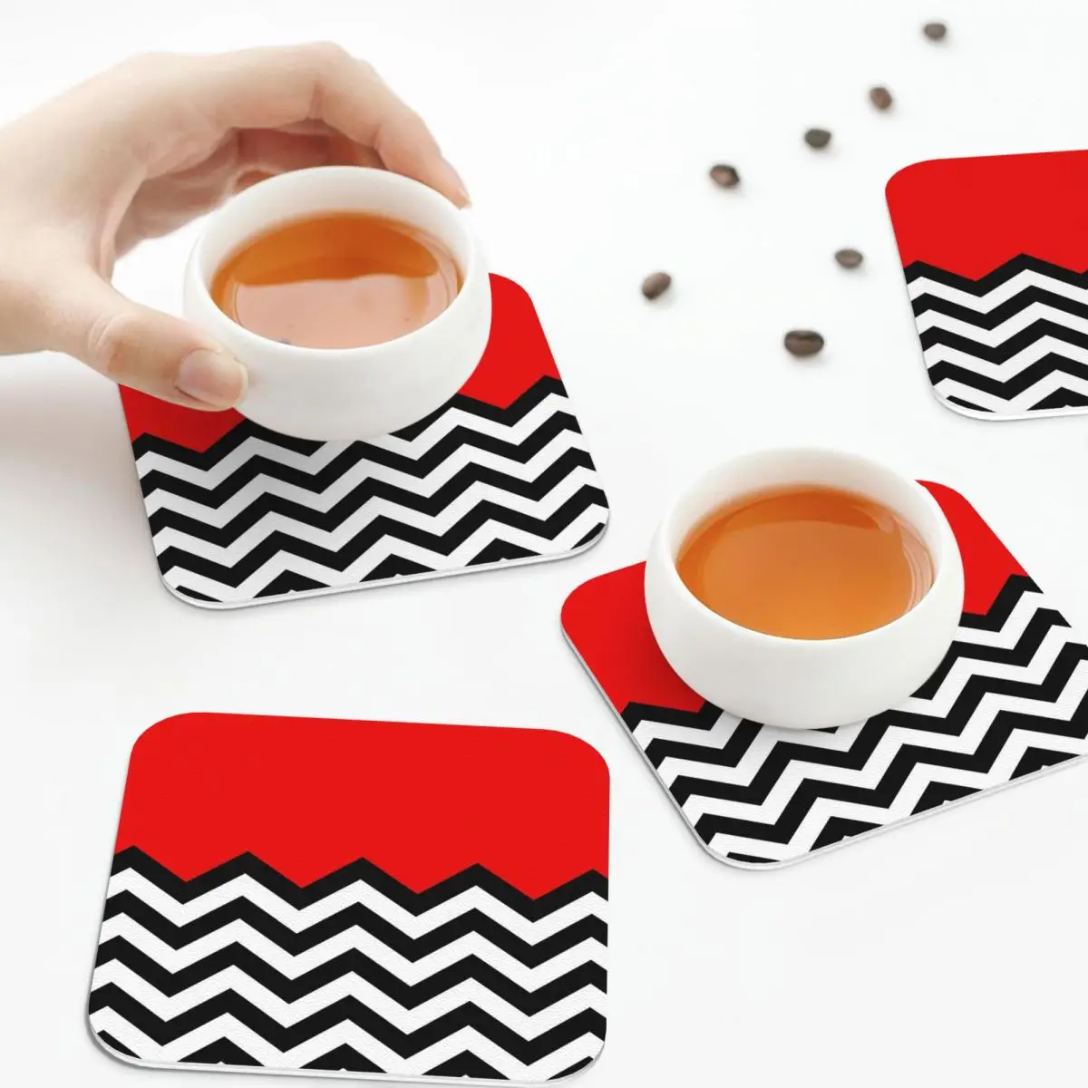 Twin Peaks - Black Lodge Pattern sottobicchieri tovagliette da cucina isolamento impermeabile tazza tappetini da caffè stoviglie per la casa Set di 4