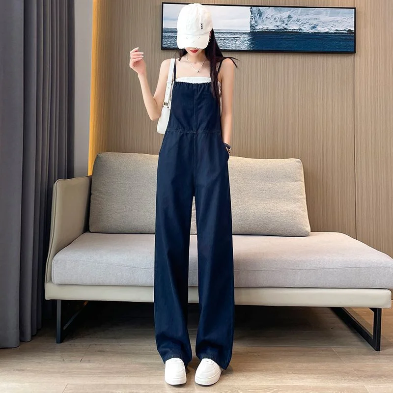 

Women's New Spring and Autumn High-waist Slimming Suspenders Wide-leg One-piece Denim Overalls