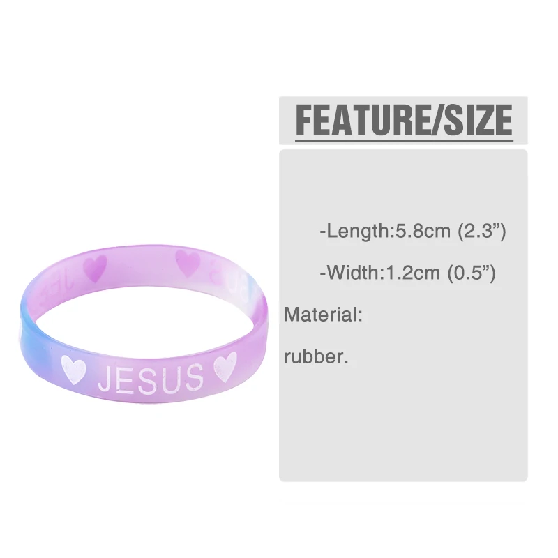 FLOLA 10PCS Multicolor Custom Jesus Silicone Bracelets Bangles Candy Color Heart Sport Rubber Wristband Bracelet Gifts brtc37